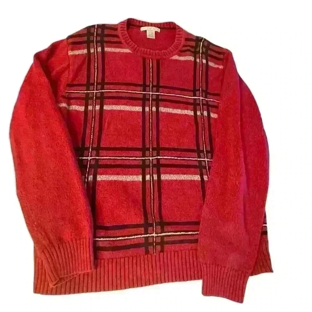 Geoffrey Beene Sweater Mens XL Red Black Knit Argyle Crew Pullover Classic 90s